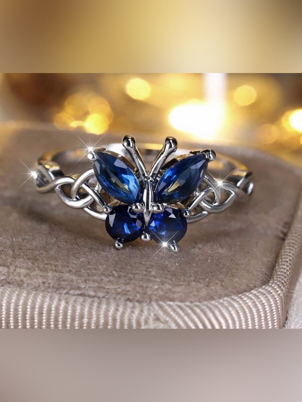 Blue Butterfly Silver Celtic Knot  Ring